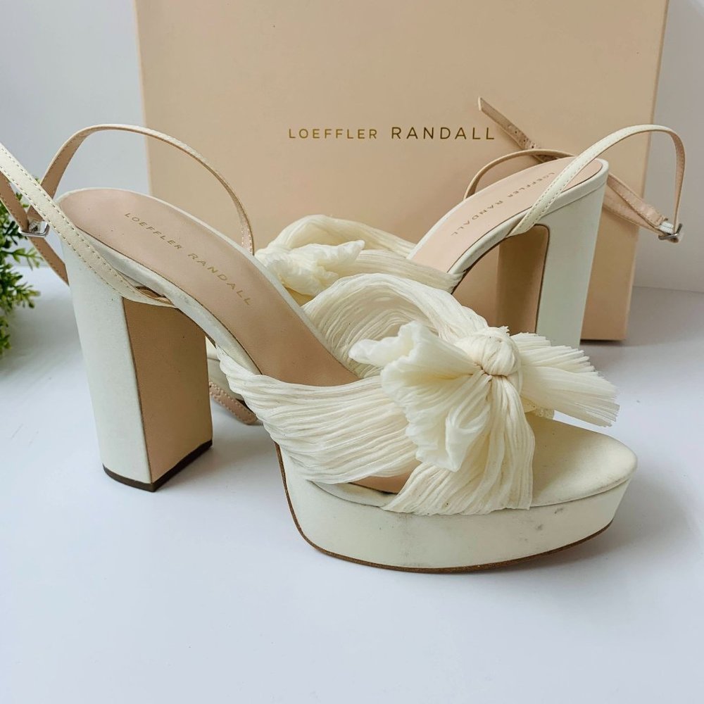 Loeffler Randall Natalia Platform Bow Heel Sz 9B Pearl White